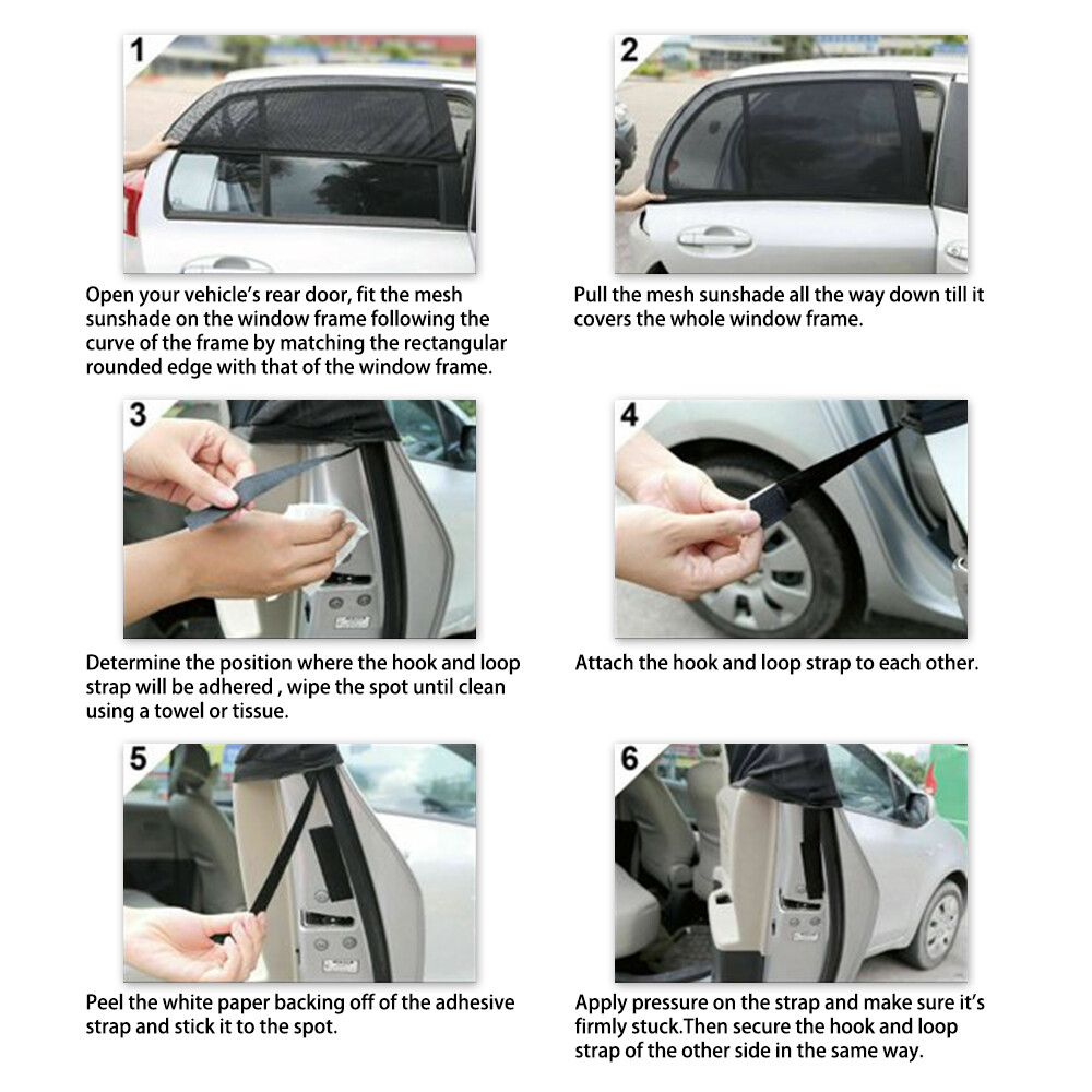 4PCS Car Window Screen Mesh Cover Privacy Mosquito Bugs Net Sun UV Protection