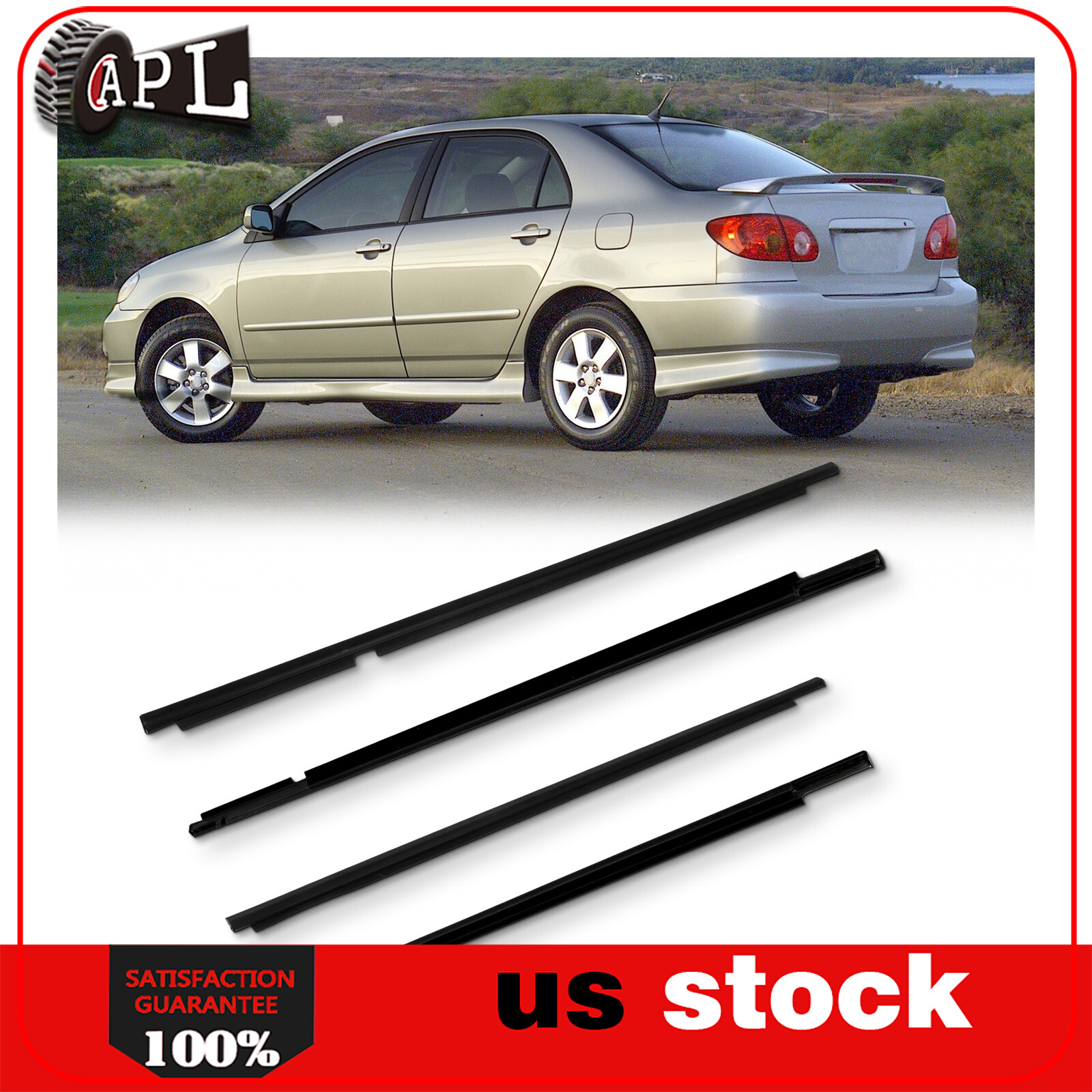 4PCS Weather Strips Window Moulding Trim Seal Belt For 2003-2008 Toyota Corolla
