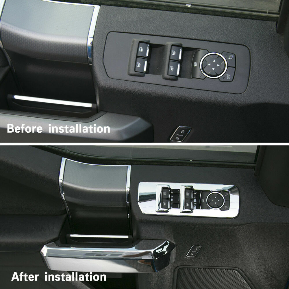 4x Car Window Lift Panel Switch Trim Decor Cover fit for Ford F150 2015+ Chrome
