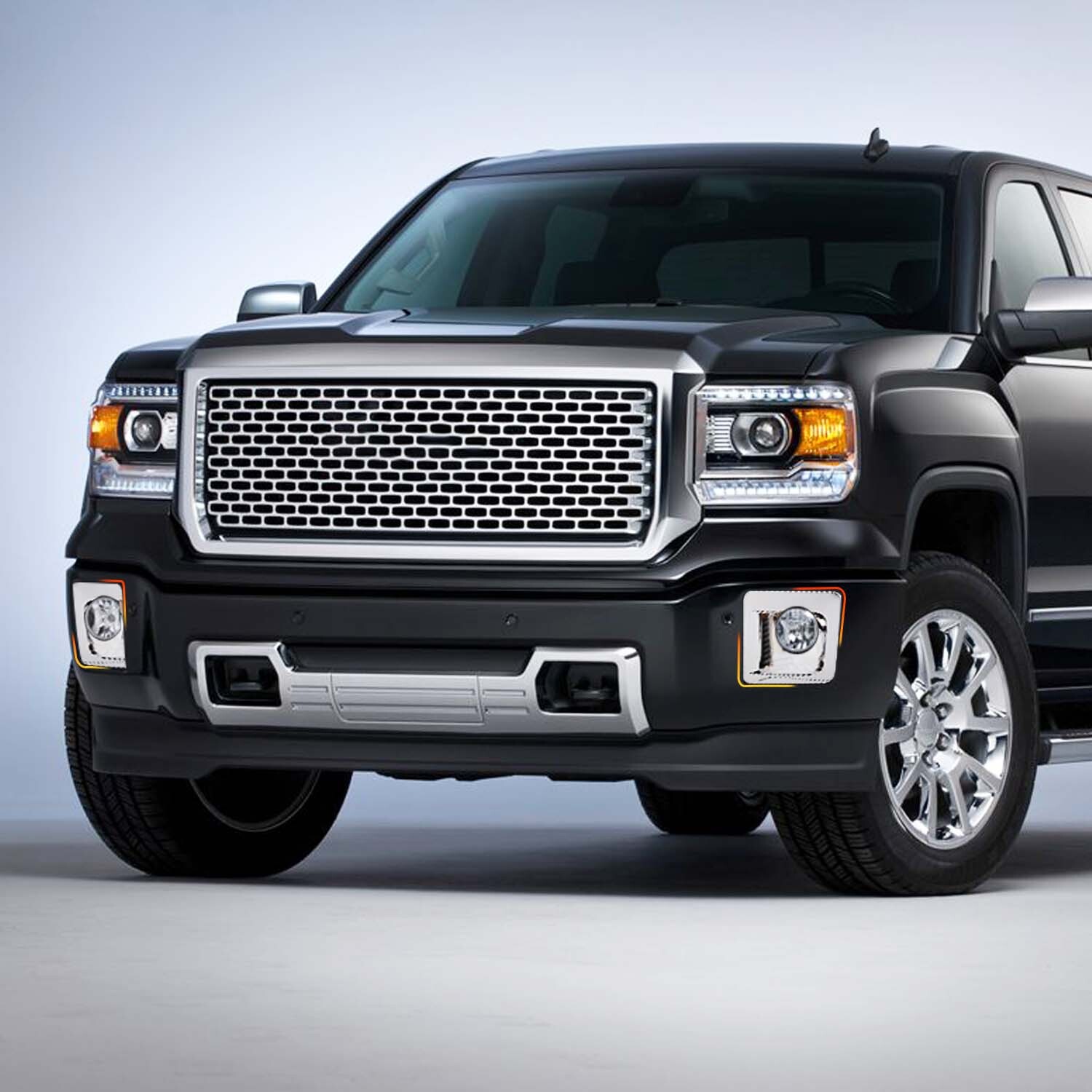 Chrome Sides Front Fog Light Lamp Trim Cover Decor Fit For GMC SIERRA 2014-2015