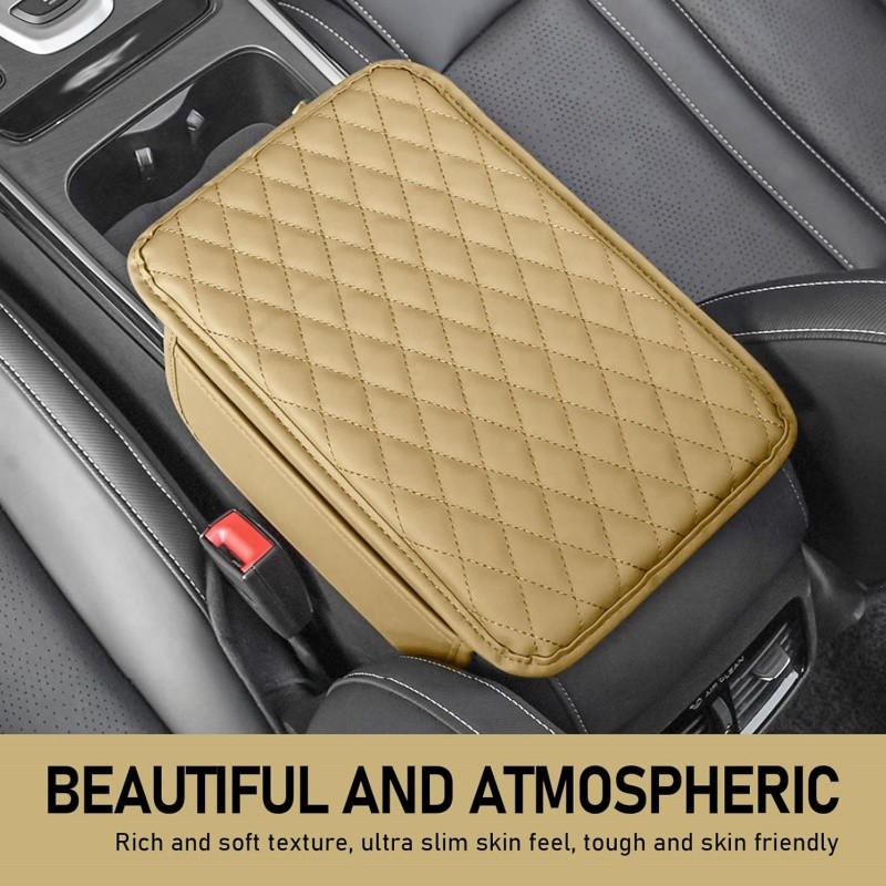 Car Center Console Cover with 2 Storage Pockets Waterproof Armrest Cushion Pad