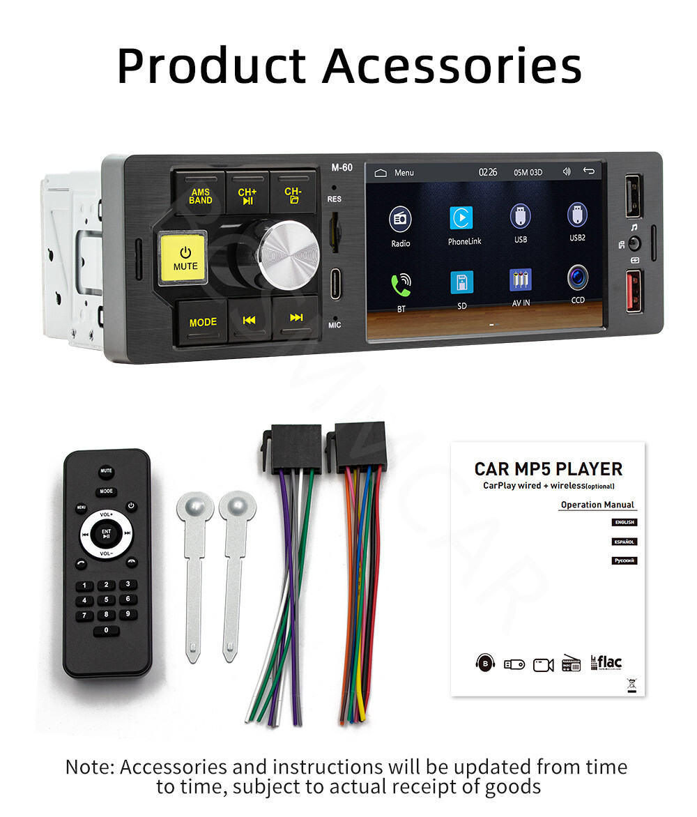 4.1in Car Radio Stereo Bluetooth Single 1Din CarPlay Android Auto TF/AUX/USB/FM