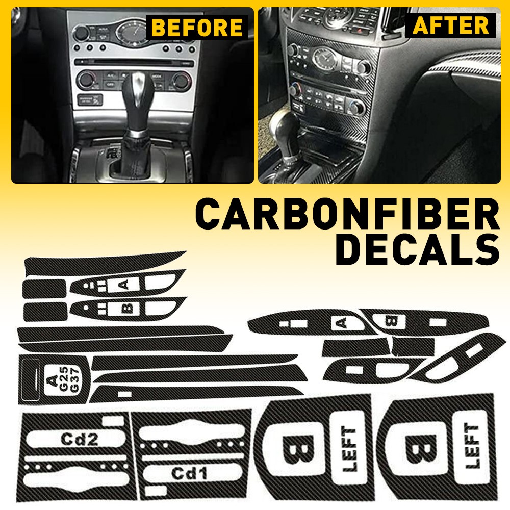 For 10-16 Infiniti G25 G37 Carbon Fiber Interior Center Console Molding Decal 3D