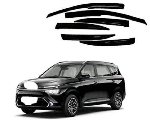 Door Visor Wind Rain Deflector Black Compatible for KIA Carens Set of 6 Pieces