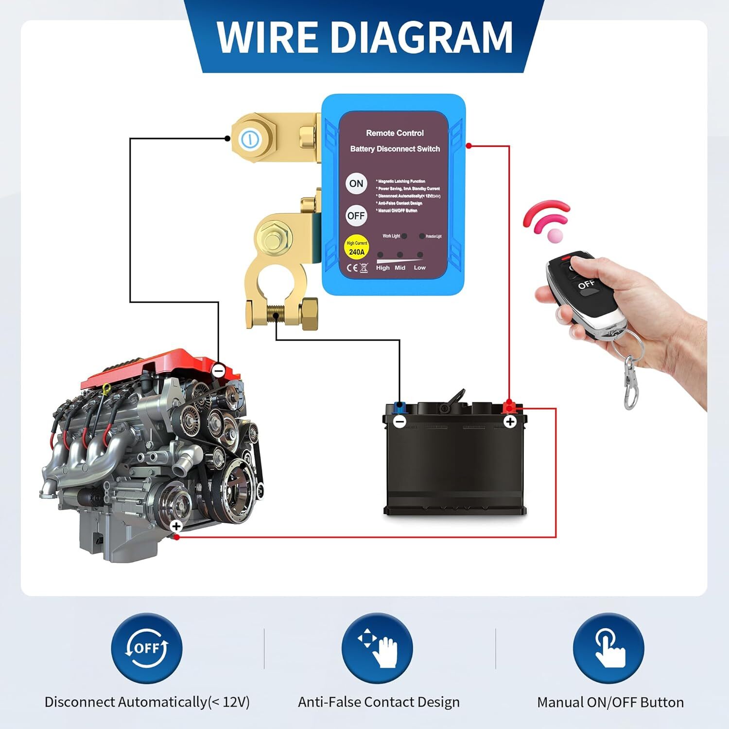 Car Battery Switch Disconnect Power Kill Master Isolator Cut Off Remote Control