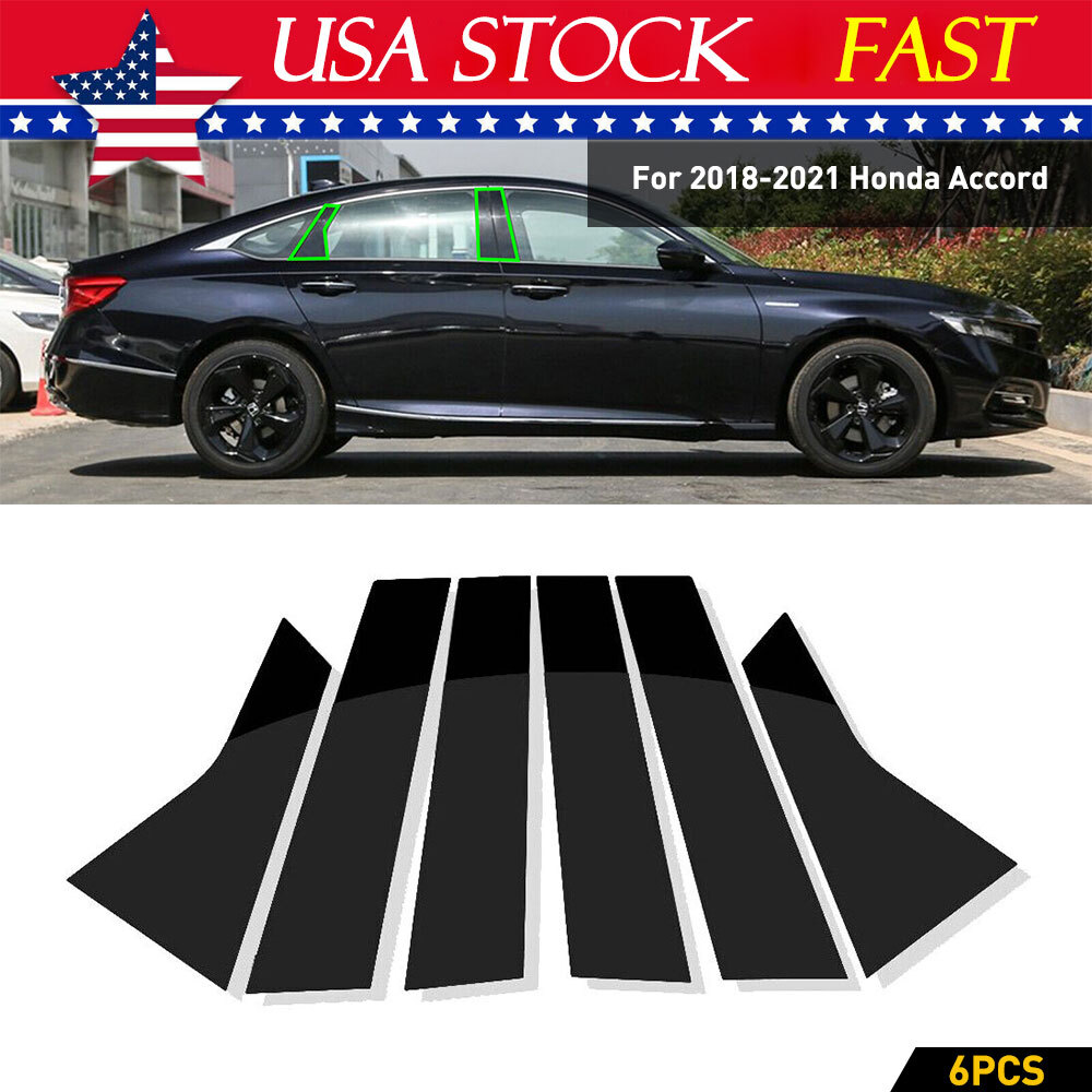 6pcs Pillar Post for 2018-2022 Honda Accord Window Door Trim Cover Glossy Black