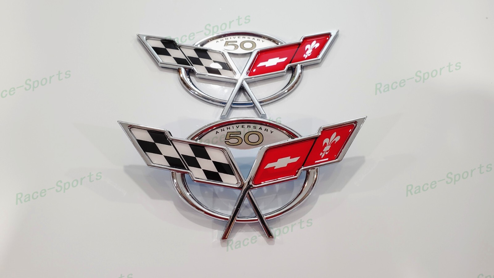 2PC Chrome Front Rear 50Th Anniversary Cross Flags Emblems 1997-2004 C5 Corvette