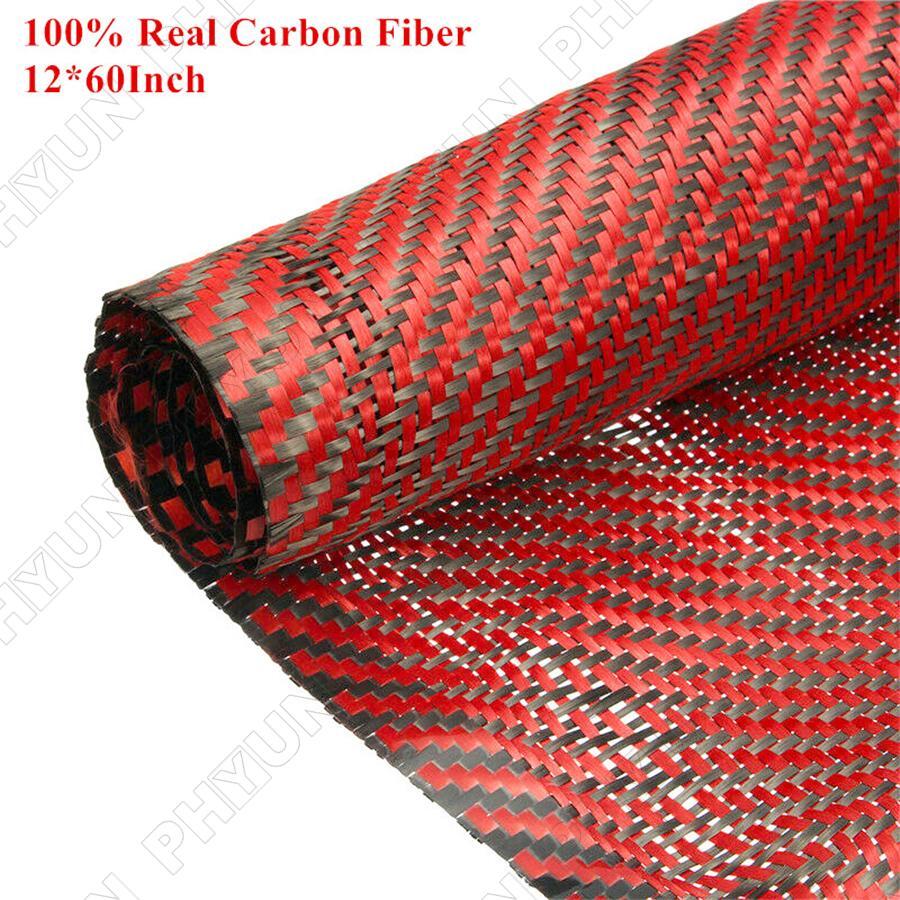 12″ x 60″ Black & Red 3K Carbon Fiber Fabric 220gsm 2×2 twill Weave Cloth