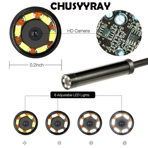 Endoscope Waterproof Snake Borescope USB Inspection Camera Kit 1M 7mm 6LED