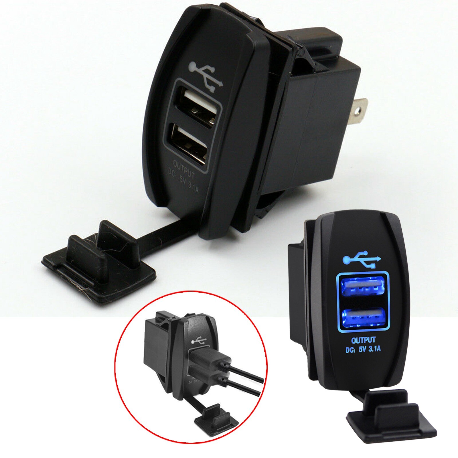 12V/24V 3.1A LED Car Dual USB Phone Charger Port Socket Kits for Power Supply