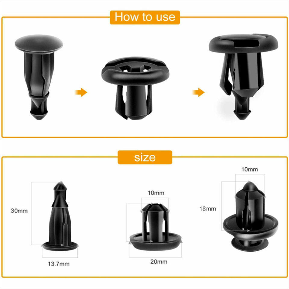 240Pcs Bumper Clips 10mm Hood Fender Push Rivets Retainer Fasteners for Honda