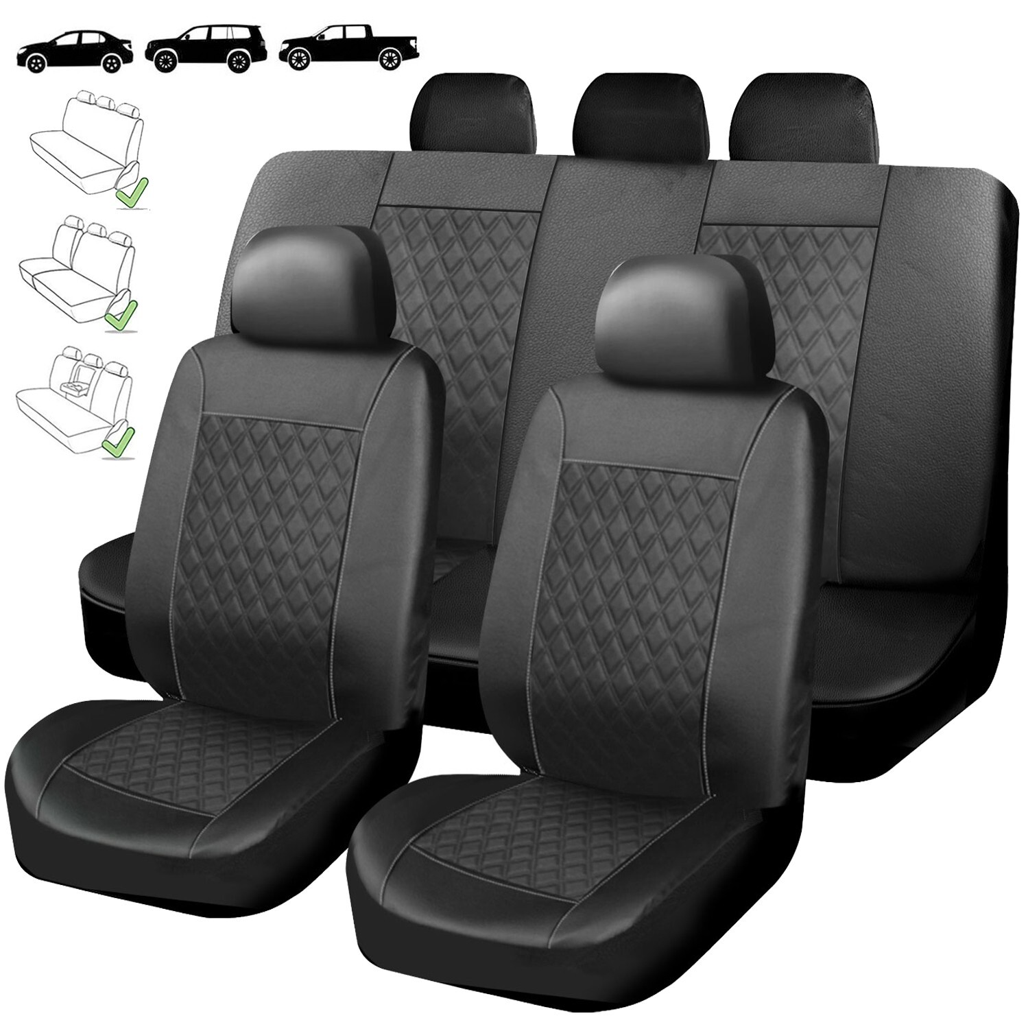 For Toyota Auto Car Seat Covers Full Set PU Leather 5-Seats Front Rear Protector