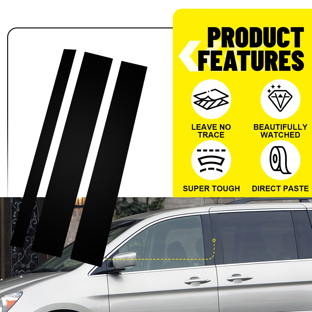 6Pcs Auto Door Trim Pillar Posts Gloss Black Cover For 2005-2010 Honda Odyssey