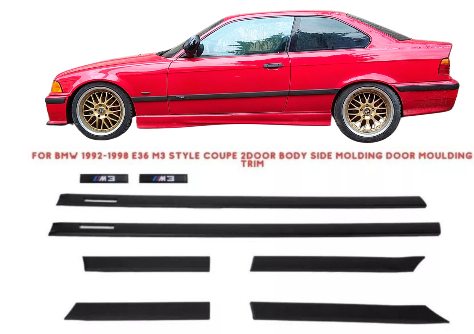 For BMW 1992-1998 E36 M3 style COUPE 2D HIGH QUALITY ABS BODY SIDE MOULDING TRIM