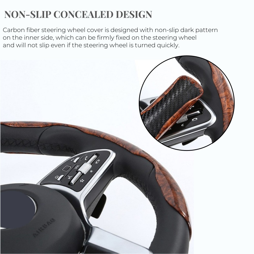 3PCS for TOYOTA Wood Grain Car Carbon Fiber Anti-Skid Steering Wheel Cover 15”