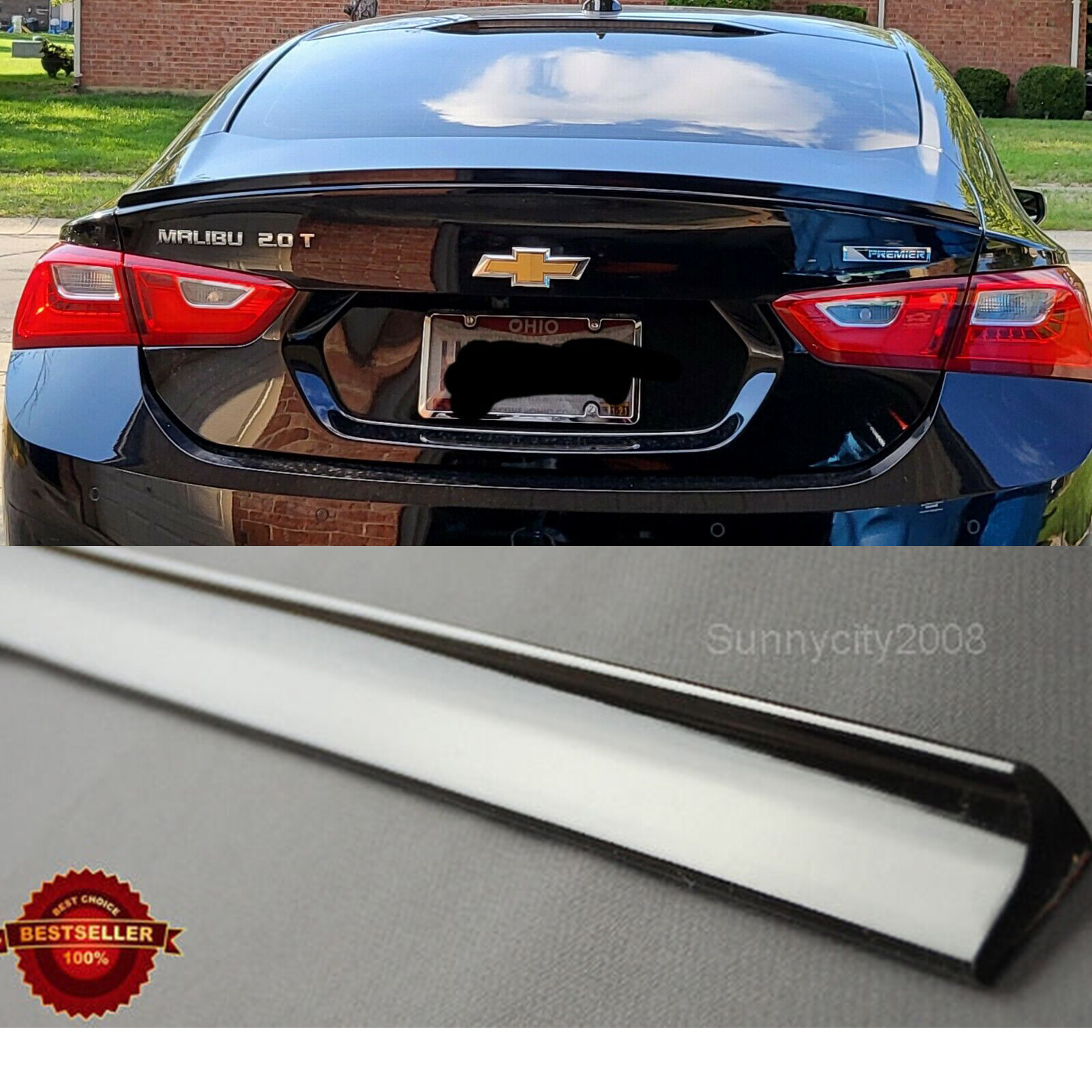 Semi Gloss Black Rear Diffuser Trunk Spoiler Wing Lip For 16-21 Chevy Malibu