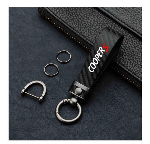 Carbon Fiber Leather Black Car Key Chain Keyring for Cooper S R53 R55 R56 F55