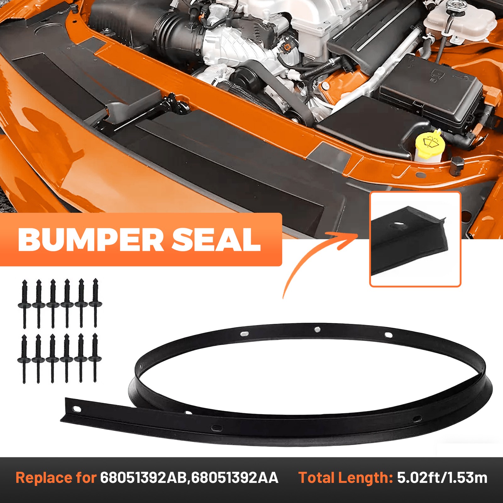 For 2008-2022 Dodge Challenger Front Bumper Hood Weatherstrip Seal w/ Rivets