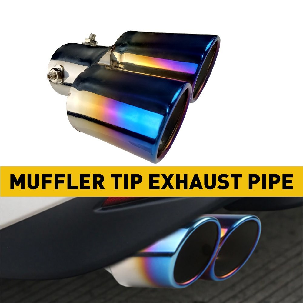 Car Exhaust Pipe Tip Rear Tail Throat Muffler Steel Round Stainless Blue USA