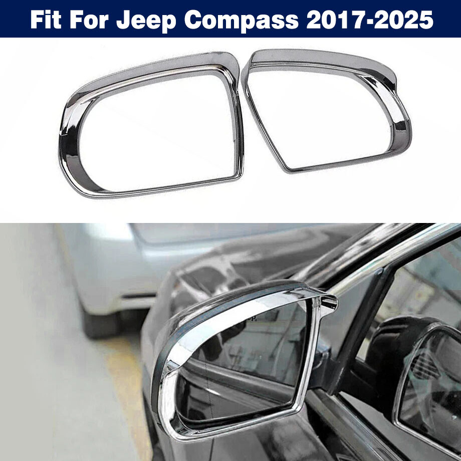 2PC Chrome Rearview Mirror Rain Eyebrow Trim Molding For Jeep Compass 2017-2025