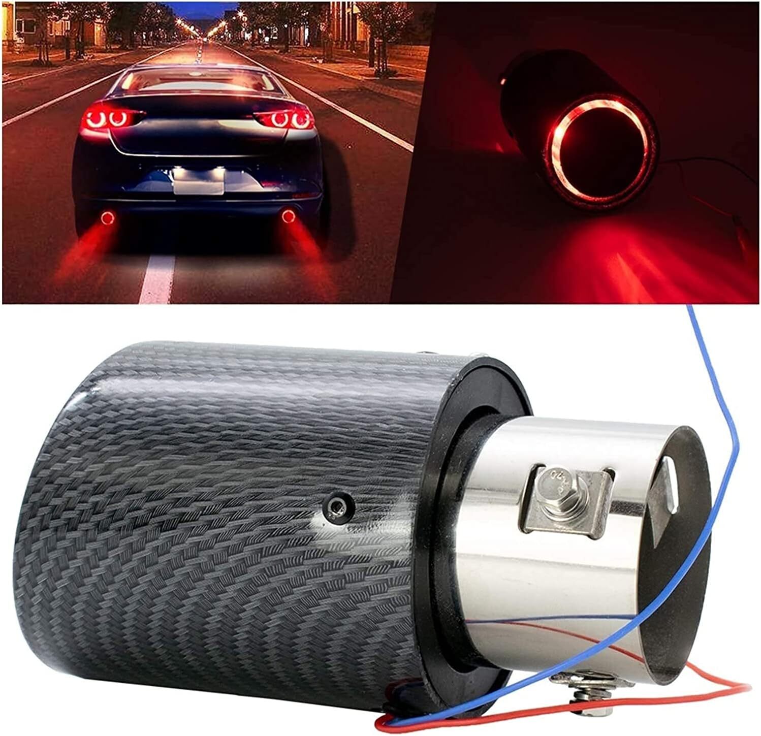 Universal Car Modified LED Luminous Muffler Tip Tail Pipe Carbon Fiber Curved