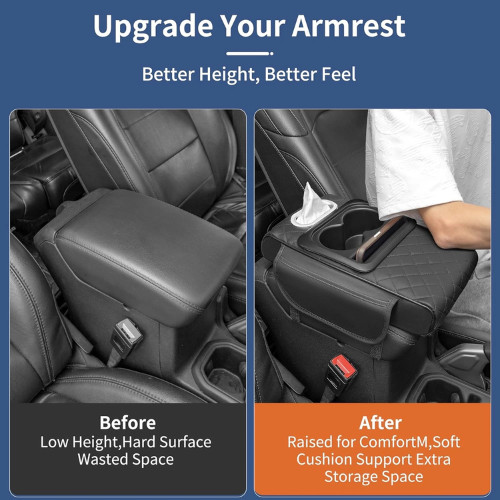 Car Armrest Cushion Center Console Cover with Cup Holder,Tissue Box,Phone Holder