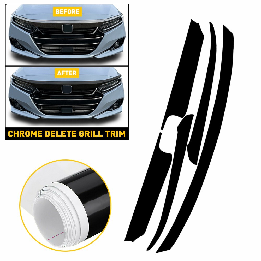 Chrome Delete Glossy Black Front Grille Grill Cover Trims for Honda Accord 21-22