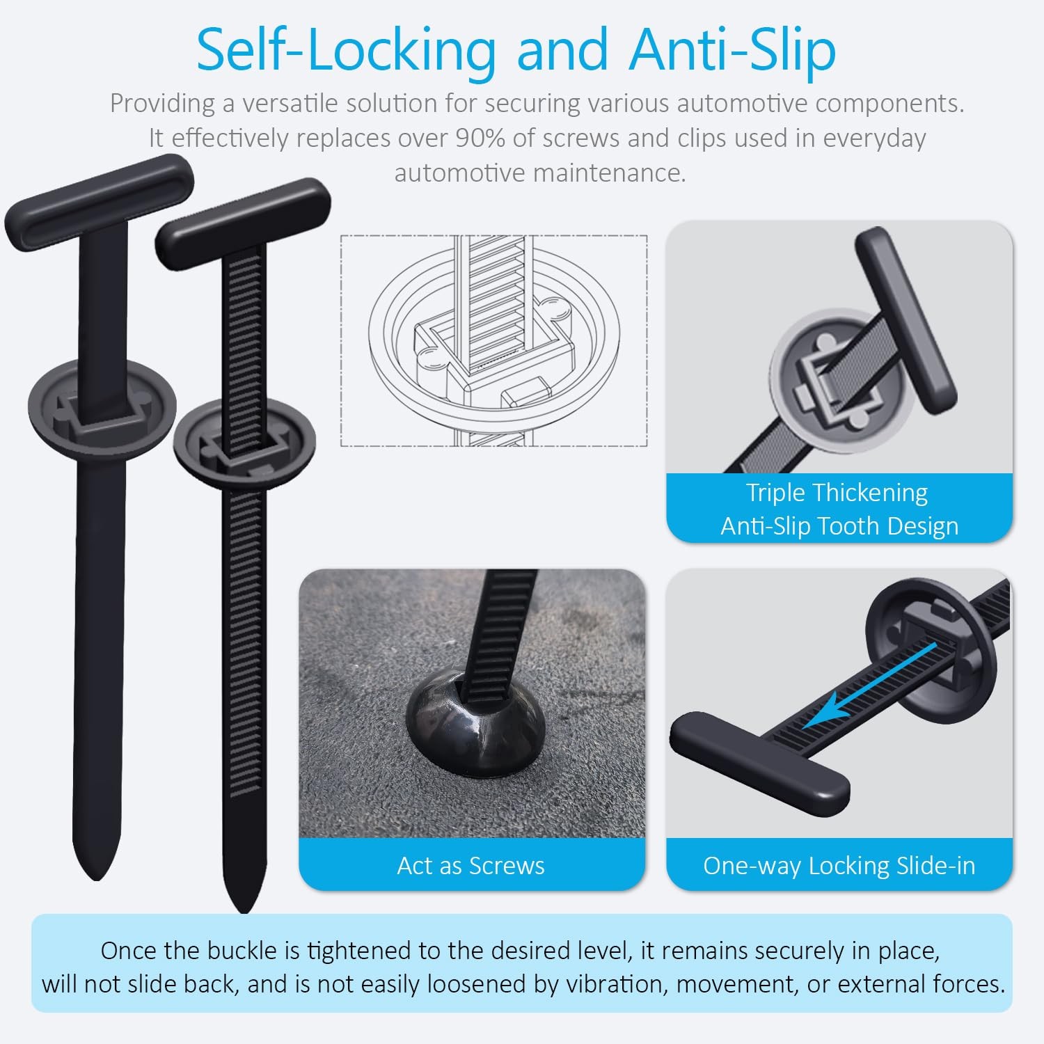 Nylon Universal Cable Tie Buckles Upgraded Automotive Zipper Clips 30PCS Self…