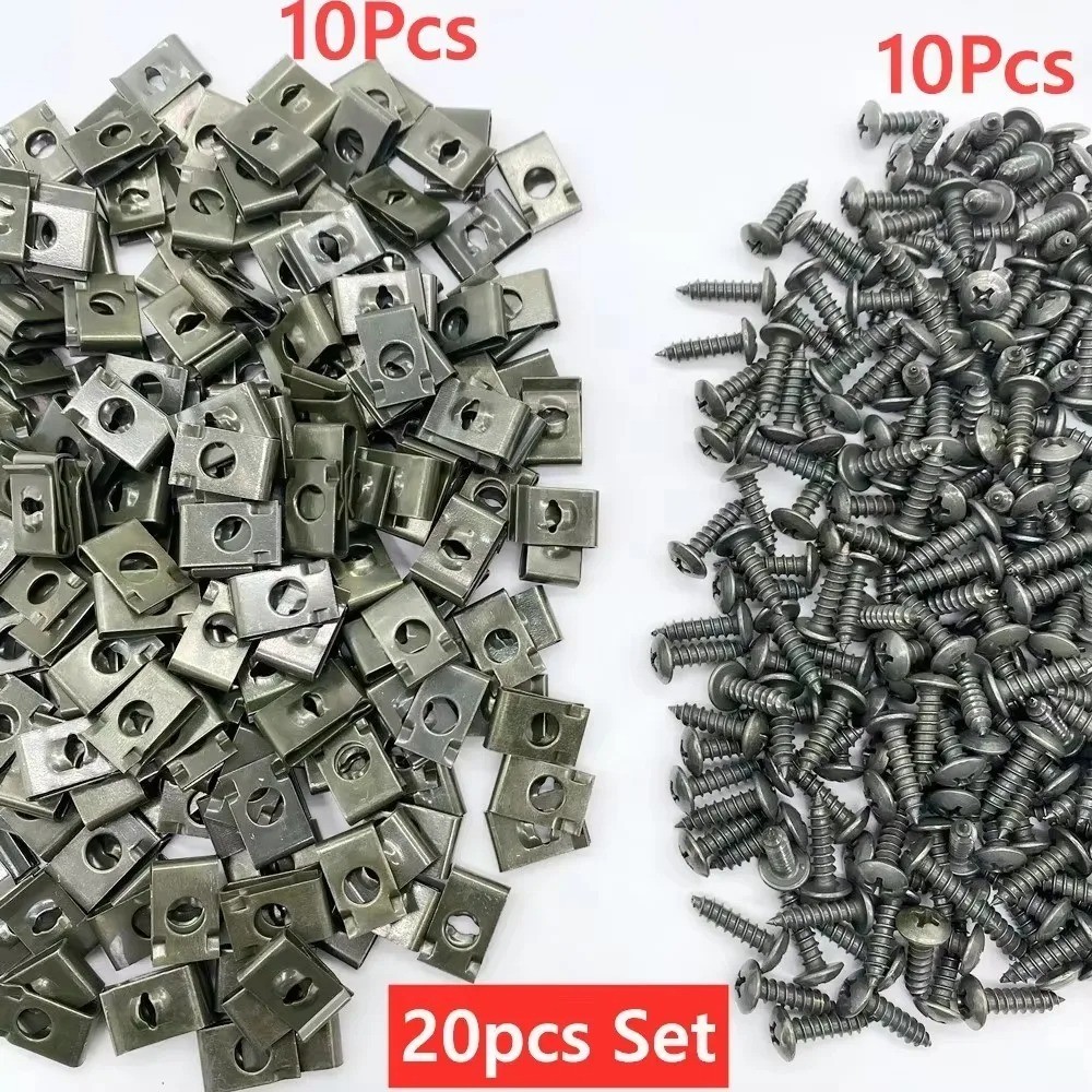 Car U-Type Metal Clip with Screws Auto Body Panel Trim Fastener Kit 20-100Pcs US