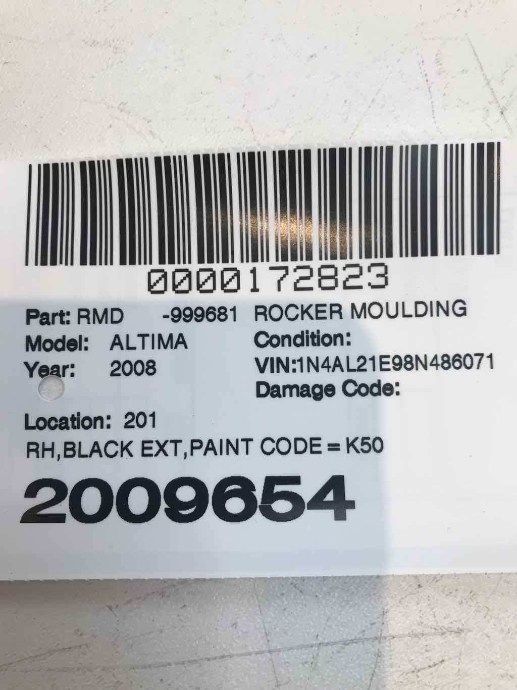 RH Passen Rocker Moulding Black=k50 76850JA000 Fit 07-12 NISSAN ALTIMA SEDAN 4DR