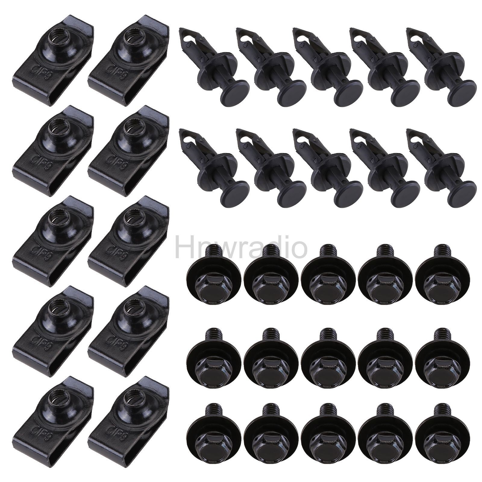 35PCS Engine Under Cover Splash Shield Guard For Honda Body Bolts&U-nut Clips-M6