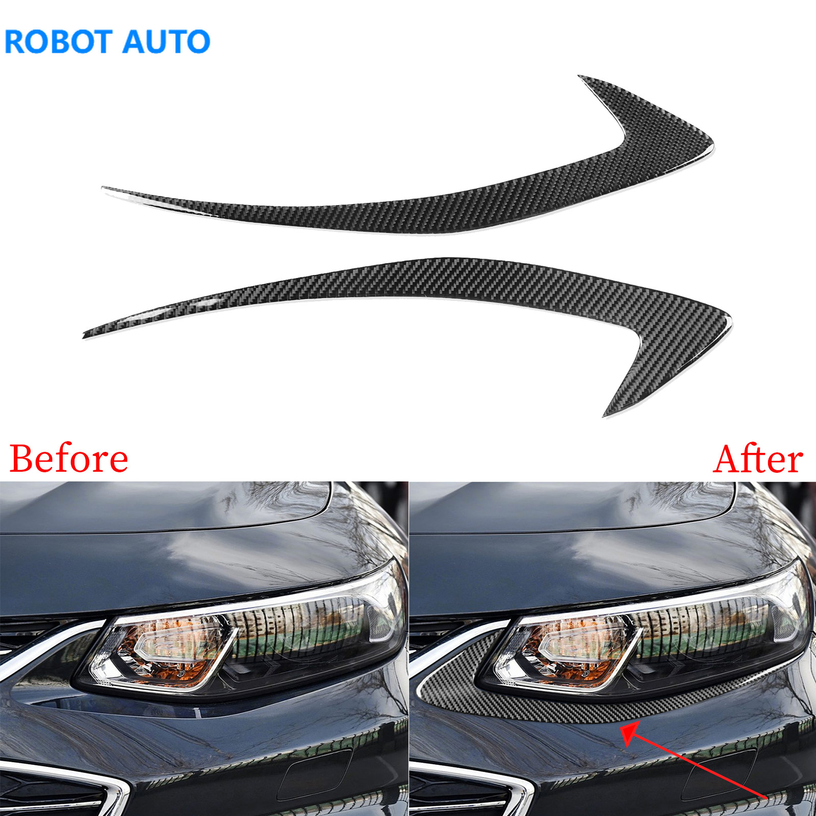 For Chevrolet Malibu 16-24 Real Carbon Fiber Front Headlight Eyebrow Cover Trim
