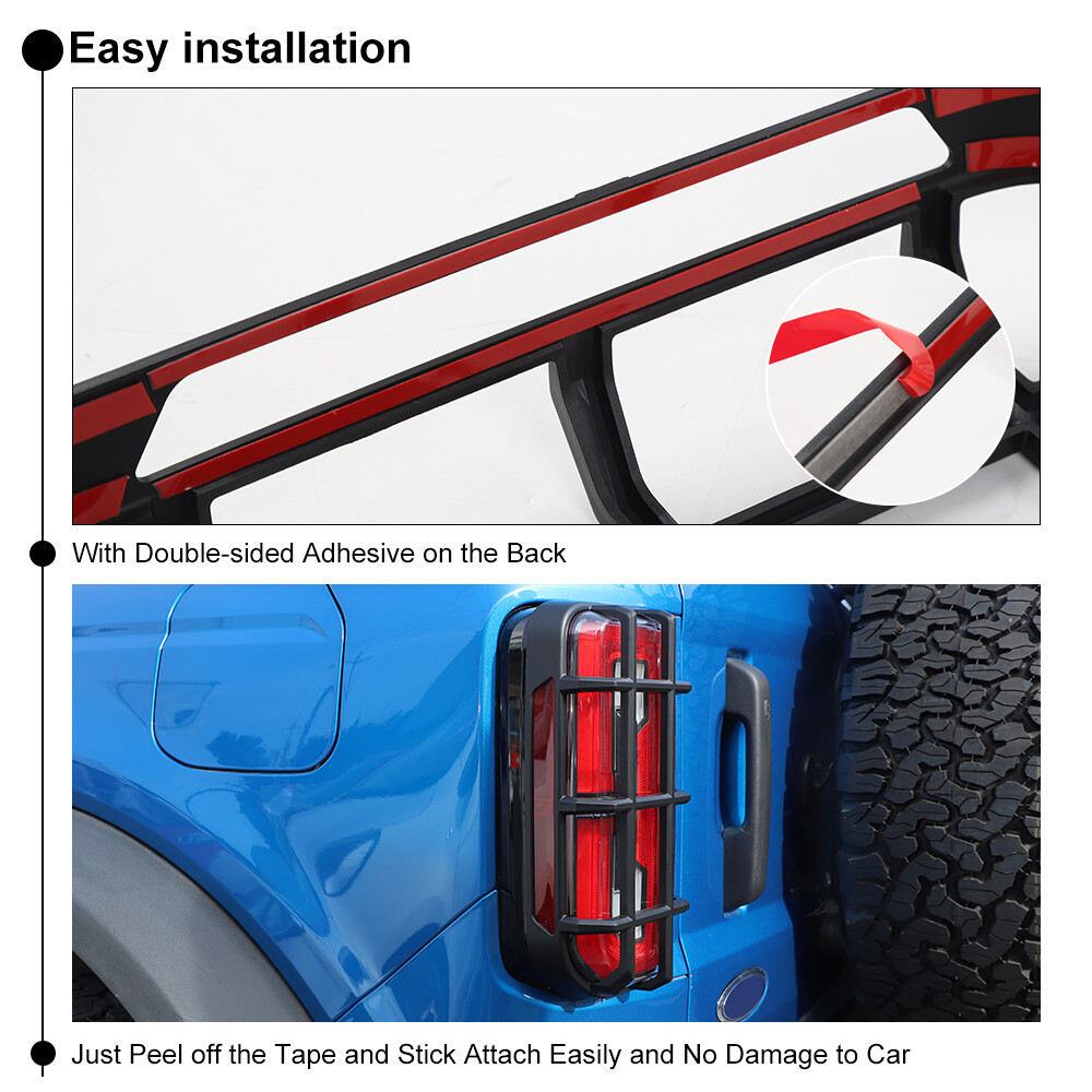 Tail Light Cover for Ford Bronco 2021-2025, Black, ABS