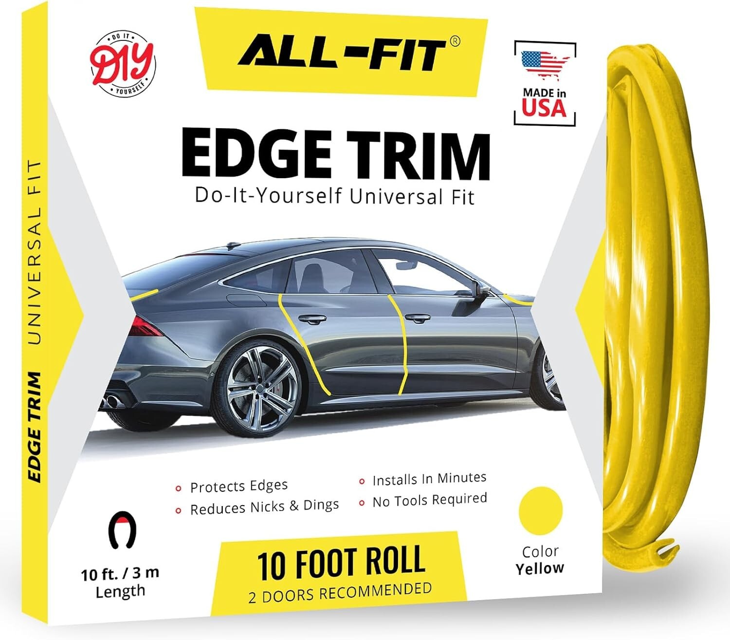 ALL-FIT Car Door Edge Protector Guard from Scratches & Dings U-Shaped (YELLOW)