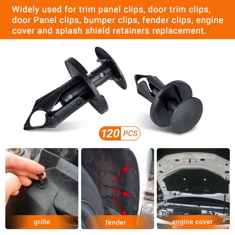 120PCS Bumper Clips 8mm Plastic Rivet Fastener Mud Flaps Fender Push Universal
