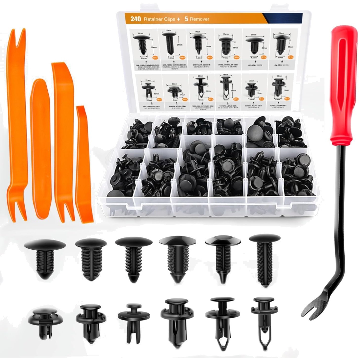 Automotive Push Retainer Clips Kit Nylon 240pcs Auto Fasteners Door Fender