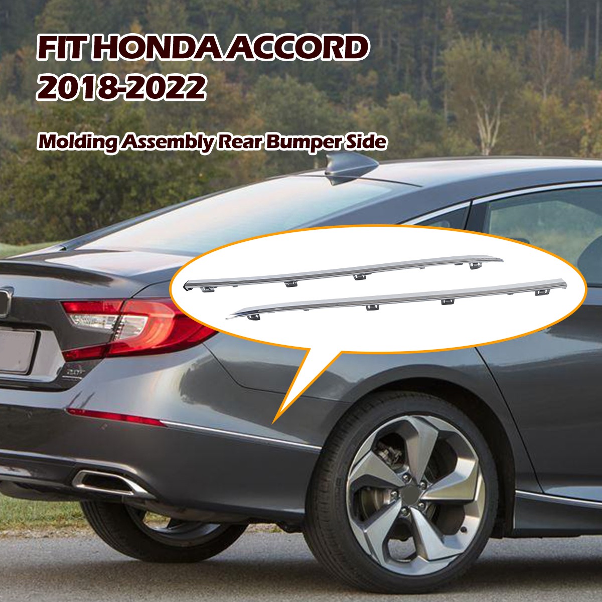 Chrome For Honda Accord 2018-2022 Left Right Rear Bumper Lower Molding Trim