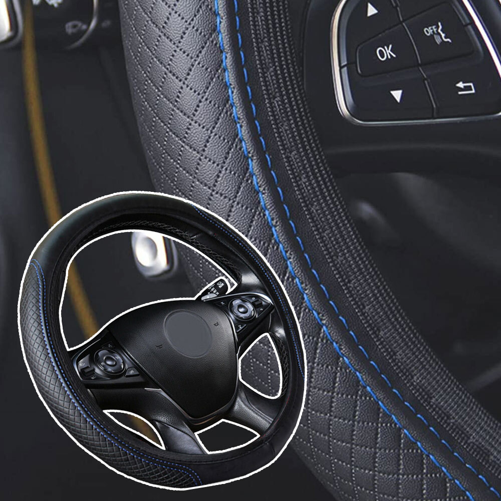 Blue Car Steering Wheel Cover Leather Good Grip Car Accessories 15″/37-38CM