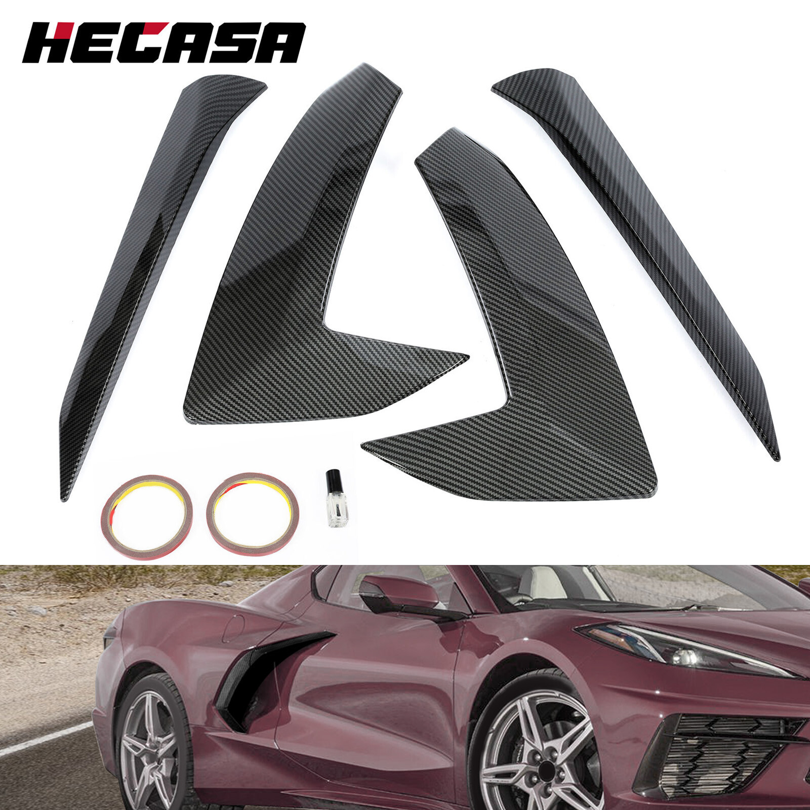 Carbon Style Side Fender Vent Door Garnish Trim Cover For Corvette C8 Z51 20-23