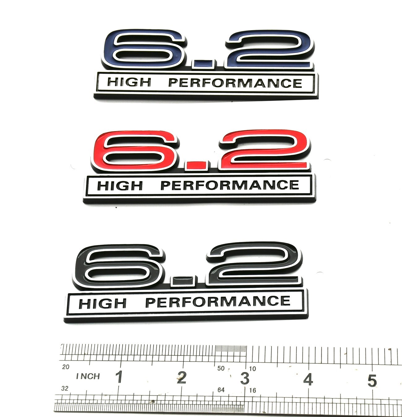 2pcs 6.2 Liter High Performance Engine Emblems Badge Chrome Red