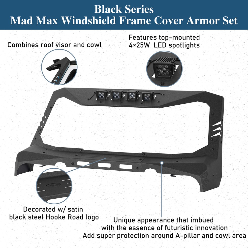 FIT 2007-2018 JEEP WRANGLER JK STEEL WINDSHIELD FRAME ARMOR GUARD W/LED LIGHTS
