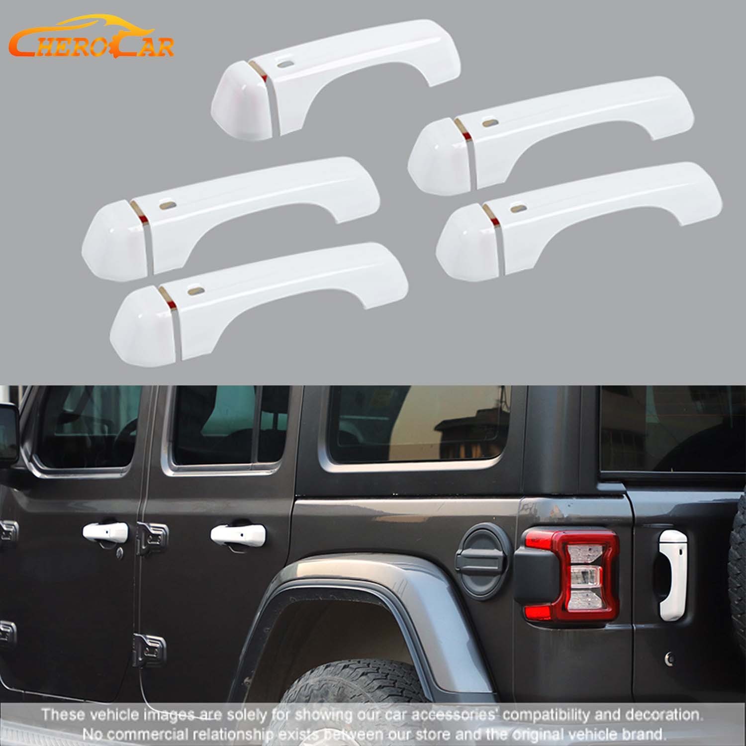 White Door handle Tailgate Cover Trim Decor Overlay For Jeep Wrangler JL 2018+