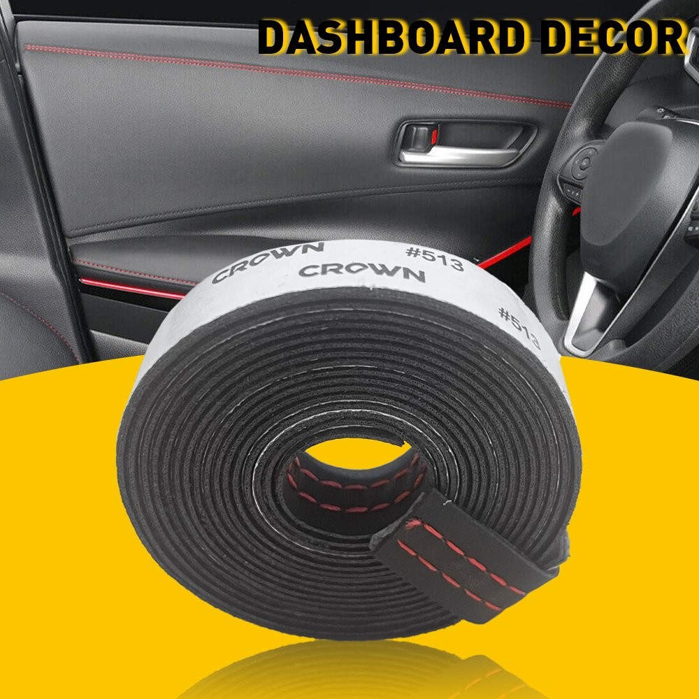 Red PU Leather Car Dashboard Decor Line Strip Sticker Trim Moulding Accessories