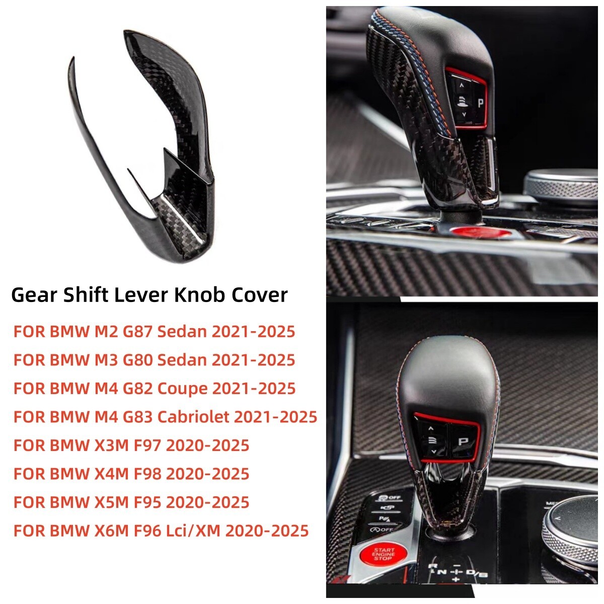 For BMW M3 X3M X4M X5M X6M Real Carbon Fiber Gear Shift Knob Cover Shifter Trim