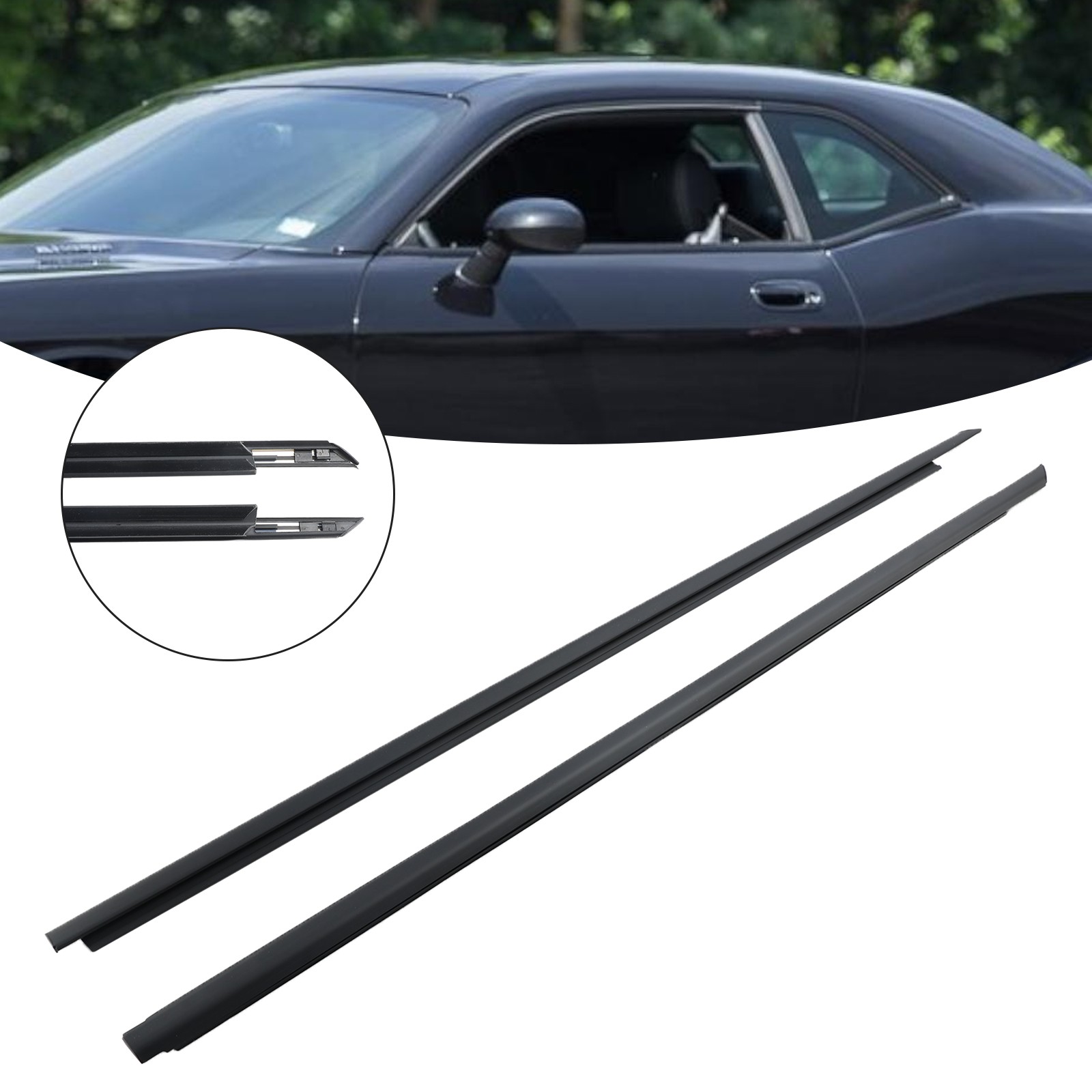2pcs Front Door Window Belt Weatherstrip Fit For DODGE CHALLENGER 2008-2017
