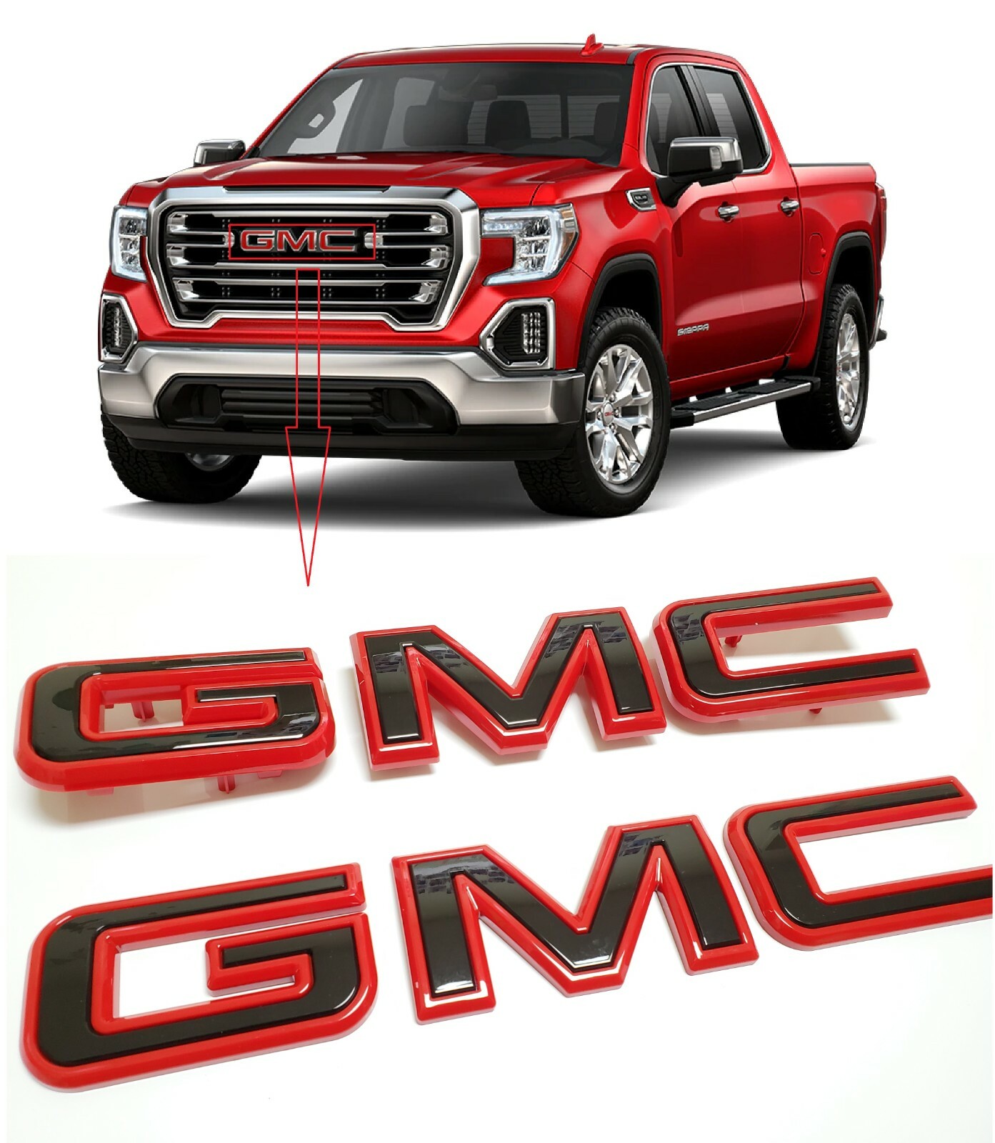 Custom 2019-2023 GMC Sierra Front Rear Red Black Emblem 84364354 WITH Multipro