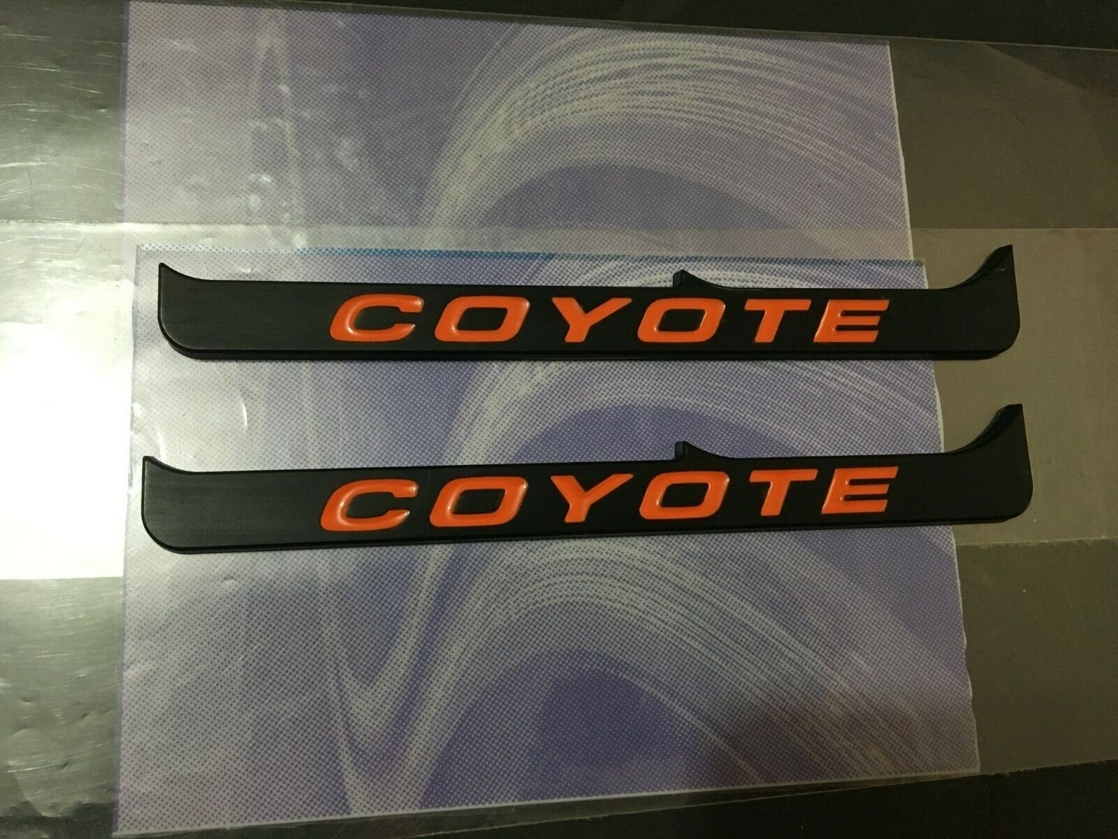 FOR 2015-2022 COYOTE 5.0 Fender Lower Emblem Badge Matte Black/Orange -2pcs