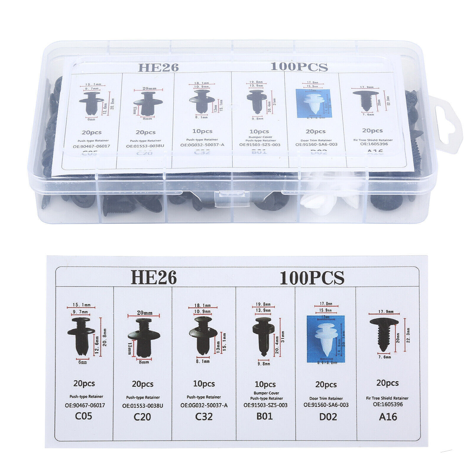 Car Parts Body Bumper Rivet Retainer Trim Molding Push Pin Clip Assortments KIT