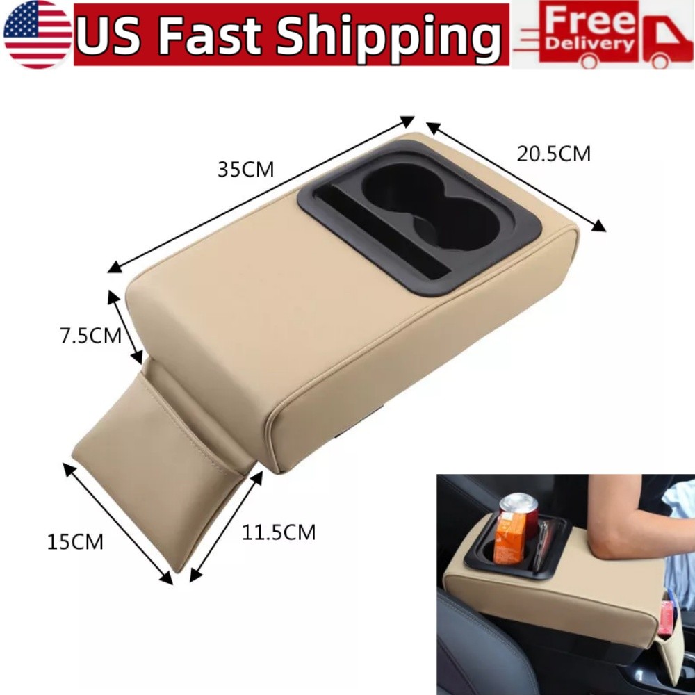Car Center Console Pad with Storage Pocket Car Armrest Cushion with Cup Holder
