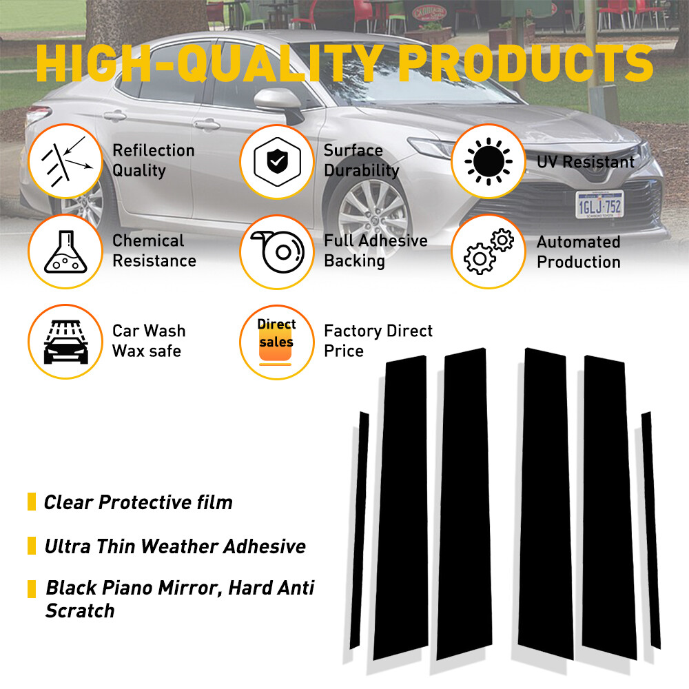 6PCS Door Window Pillar Post Cover Trim For Toyota Camry 2012-2017 Accessories